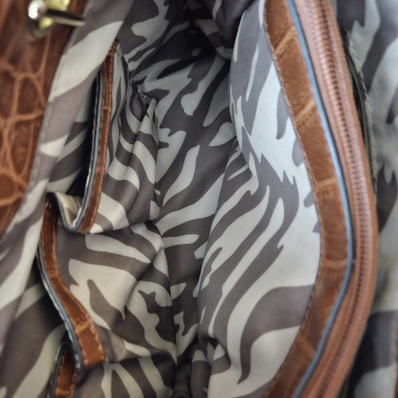 Anne Klein Faux Crocodile Brown Purse Handbag Chain Giraffe Block Safari Lining - Picture 6 of 12